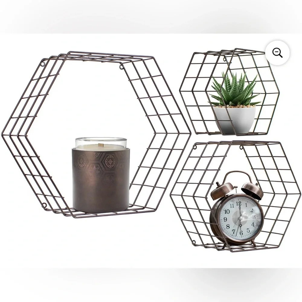 NIB - Hexagonal Metal Wall Shelves - Black - Set of 3